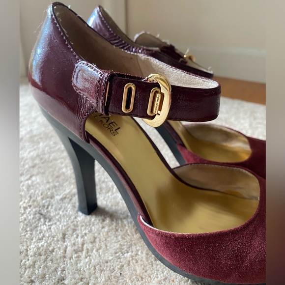 Michael Kors Burgundy Deep Red Patent Leather & Suede Maryjane Heels - Picture 6 of 9